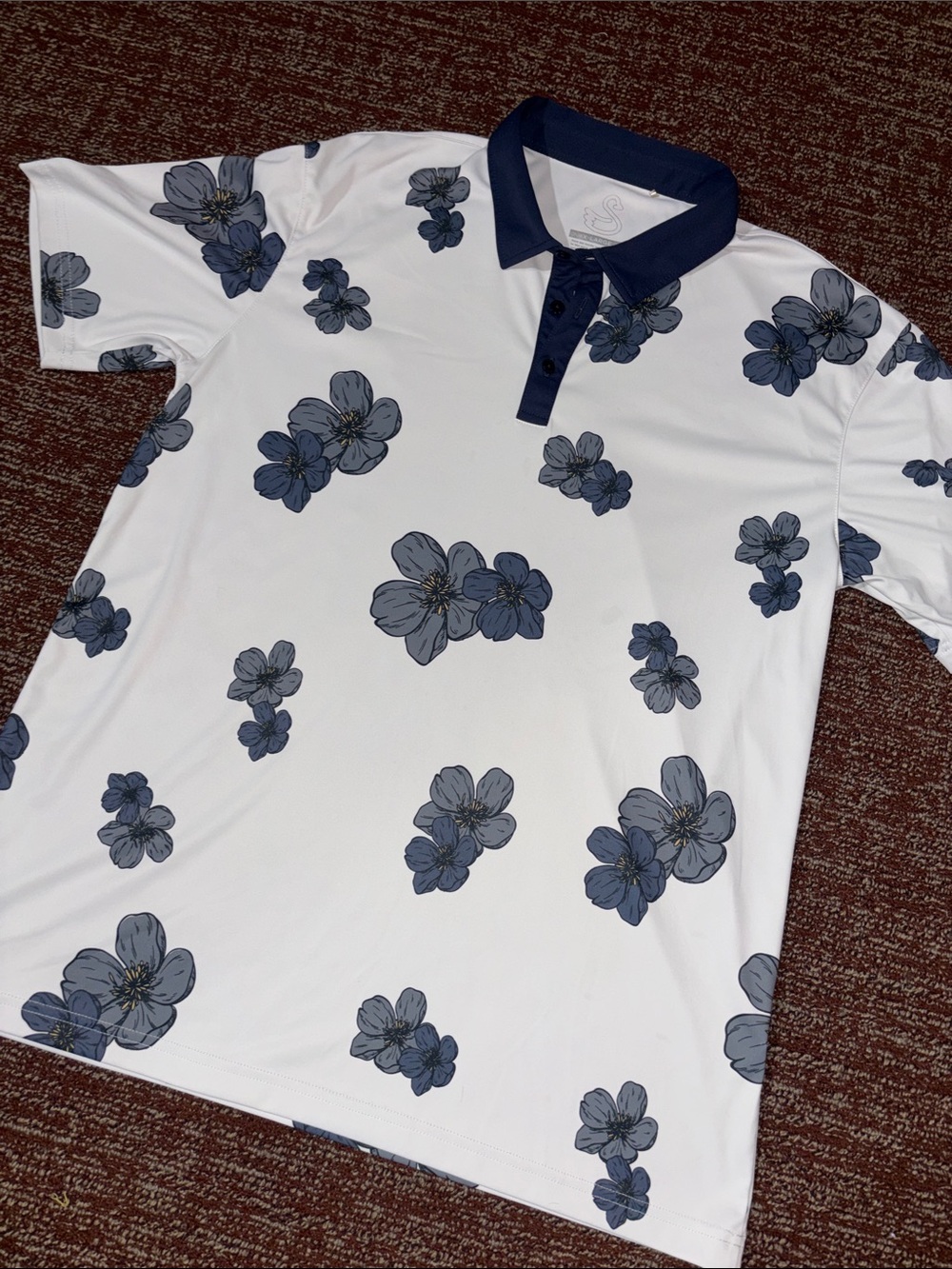 Swannies golf polo white hibiscus tropical floral short sleeve Athleisure L